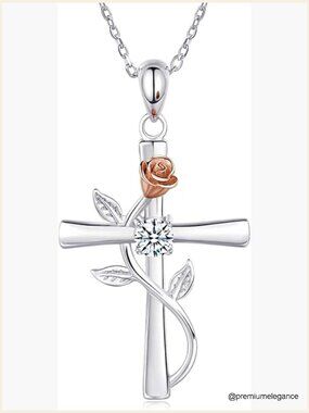925 Sterling Silver Cross Birthstone Pendant Necklace for Women
